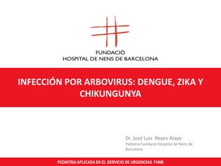 INFECCIÓN POR ARBOVIRUS: DENGUE, ZIKA Y
CHIKUNGUNYA
Dr. José Luis Reyes Alayo
Pediatra Fundació Hospital de Nens de
Barcelona
PEDIATRIA APLICADA EN EL SERVICIO DE URGENCIAS FHNB
 