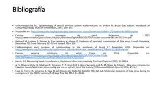 Bibliografía
• Myrianthopoulos NC. Epidemiology of central nervous system malformations. In: Vinken PJ, Bruyn GW, editors. Handbook of
Clinical Neurology. Elsevier: Amsterdam, 1977; 139–171
• Disponible en: http://www.paho.org/hq/index.php?option=com_topics&view=article&id=427&Itemid=41484&lang=es
• Circular conjunta ministerio de salud diciembre de 2015
https://www.minsalud.gov.co/sites/rid/Lists/BibliotecaDigital/RIDE/DE/DIJ/circular-conjunta-061-de-2015-ins.pdf
• Besnard M, Lastere S, Teissier A, Cao-Lormeau V, Musso D. Evidence of perinatal transmission of Zika virus, French Polynesia,
December 2013 and February 2014.Euro Surveill 2014; 19)
• Epidemiological alert Increase of Microcephaly in the northeast of Brazil 17 November 2015. Disponible en:
http://www.paho.org/hq/index.php?option=com_docman&task=doc_view&Itemid=270&gid=32285&lang=en
• Circular externa ministerio de salud Enero de 2016. Disponible en:
https://www.minsalud.gov.co/sites/rid/Lists/BibliotecaDigital/RIDE/DE/DIJ/Circular-02-de-
2016.pdf#search=%252CCIRCULAR%2520002%2520DE%25202016
• Harris, S.R. Measuring head circumference, Update on infant microcephaly. Can Fam Physician 2015; 61:680-4.
• A. S. Oliveira Melo, G. Malinger,R. Ximenes, P. O. Szejnfeld S. Alves Sampaio and A. M. Bispo de Filippis. Zika virus intrauterine
infection causes fetal brain abnormality and microcephaly: tip of the iceberg? Ultrasound Obstet Gynecol 2016; 47: 6–7.
• Faye O, Freire CC, Iamarino A, Faye O, de Oliveira JV, Diallo M, Zanotto PM, Sall AA. Molecular evolution of Zika virus during its
emergence in the 20(th) century.PLoS Negl Trop Dis 2014; 8: e2636.
 