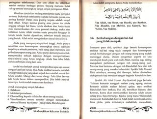 peringatan sebelumnya. Dan izin Allah itu dlberlkan 
setelah melalui berbagai proses. Sayang manusia tidak 
cukup sensitif menangkap sinyal-sinyal peringatan Allah. 
Misalkan Anda kini sedang menderita suatu penyakit 
tertentu. Bukankah sebelumnya Anda merasaka panas atau 
pusing kepala? Panas atau pusing kepala adalah sinyal 
dari Allah. Tetapi karena pusing atau panas itu Anda 
anggap sebagai hal biasa, Anda abaikan dan Anda tidak 
mau memeriksakan diri atau general chekup, maka atas 
kelalaian Anda, Allah izinkan suatu penyakit hinggap di 
tubuh Anda. Sudah dipastikan, sebelum terjadi sesuatu 
yang buruk, Allah telah mengirimkan sinyal-sinyal-Nya. 
Anda yang mempunyai spiritual tinggi, Anda punya 
sensifitas atau kemampuan menangkap sinyal sebelum 
terjadinya sebuah peristiwa, baik yang akan menimpa diri 
pribadi maupun oranglain. Anda punya kemampuan untuk 
memprediksi sebuah kejadian dengan memperhatikan 
sinyal-sinyal yang Anda tangkap. Anda bisa tahu lebih 
dahulu sebelum orang lain tahu. 
Anda bisa berlatih untuk memprediksi apa saja sesuai 
dengan kata hati Anda. ]ika Anda melihat sesuatu, cobalah 
Anda prediksi apayangakan terjadi dan catatlah untuk diri 
Anda sendiri. Ulangi dan terus ulangi. Lalu lihat berapa 
kali Anda benar dalam memprediksi. ]ika tebih banyak 
benarnya, Anda sudah merasakan hasilnya. 
Untuk menangkap sinyal, lakukan: 
1". Relaksasi. 
2. Meditasi pernafasan. 
3. Channelling kepada Allah dan akses energi tradisi. 
4. visualisasikan sesutu tersebut dengan menzikirkan 
Asmaul Husna Yaa Samü' (YangMaha Mendengar). 
Zr«rn 
Me rvrbn r,rqkirknlr K ekunrnrri Bnsh inn h 
Akan lablh sempurna kalau Anda menzikirkan: 
bty '*v. e, t.i [ )i,u"'iriu,, 
'ßLVÄ"V -bgt i",-:V aa O ia o / ..va. - 
Yaa Allah r laa Nuur, yaa Haadä, yaa Baathin, 
Yaa Zhaahir, yaa Mubiin, yaa Kaasyif, Yaa 
'Aliim, Yaa Hakiim. 
3.6. Berhubungan dengan hal-hal 
yang tidak nampak. 
Menurut para ahli, spiritual juga berarti kemampuan 
melihat hal-hal yang tidak nampak dan kemampuan 
untuk berhubungan dengan roh orang-orang yang sudah 
meninggal dunia. Dalam pengertian seperti ini kita 
mendapati kisah para wali-wali Allah, mereka juga sering 
mengalami pertemuan dengan roh orang-orang suci. 
Mereka bisa bertemu dengan roh Rasulullah Saw dan roh 
orang-orang yang mereka kehendaki. Syeikh Sidi Ahmad 
Rifai misalnya, seorang ahli thereqat, beliau disaksikan 
oleh jamaah haji mencium tangan baginda Rasulullah Saw. 
Syeikh Ali Abul Hasan Asy-SyadzaLi juga berkata: 
"Malam kemarin sungguh malam yang agun& malam 
kemarin adalah malam lailatul qadar; saya melihat 
Rasulullah Saw berkata, Hai AIi, bersihkan bajumu dari 
kotorary kamu akan mendapatkan karunia Allah dalam 
setiap jiwa. Saya bertanya: Bajuku yang mana? Rasulullah 
menjawab: Ketahuilah bah',va Allah telah membukakanmu 
lima pintu, yaitu terbukanya mahabbah, mawaddah, 
Ziirin </=§ 
Mervrbnrrrqkirknr,r Kekunrnrrr Bnshinnh 'D-ri '' e 
 