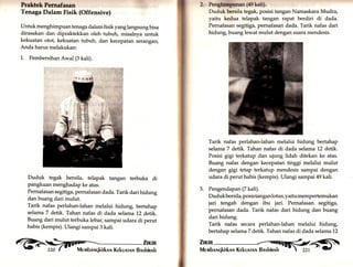 Praktek Pernafaean 
Tenaga Dalam Fisik (Offensive) 
Untuk menghimpuan tenaga dalam fisik yang langsung bisa 
dirasakan dan dipraktekkan oleh tubuh, misalnya untuk 
kekuatan otot, kekuatan tubuh, dan kecepatan serangan, 
Anda harus melakukan: 
1,. Pembersihan Awal (3 kali). 
Duduk tegak bersila, telapak tangan terbuka di 
pangkuan menghadap ke atas. 
Pernafa§an segitiga, pernafasan dada. Tarik dari hidung 
dan buang dari mulut. 
Tarik nafas perlahan-lahan melalui hidung, bertahap 
selama 7 detik. Tahan nafas di dada selama 12 detik. 
Buang dari mulut terbuka lebar, sampai udara di perut 
habis (kempis). Ulangi sampai 3 kali. 
i'ill 
2, nengruiffiunan (49 kalt). 
Duduk bersila tegak, posisi tangan Namaskara Mudra, 
yaitu kedua telapak tangan rapat berdiri di dada. 
Pemafasan segitiga, pernafasan dada. Tarik nafas dari 
hidung, buang lewat mulut dengan suara mendesis. 
Tarik n#as perlahan-lahan melalui hidung bertahap 
selama 7 detik. Tahan nafas di dada selama 12 detik. 
Posisi gigi terkatup dan ujung lidah ditekan ke atas. 
Buang nafas dengan kecepatan tinggi melalui mulut 
dengan gigi tetap terkatup mendesis sampai dengan 
udara di perut habis (kempis). Ulangi sampai 49kali. 
3. Pengendapan (7 kali). 
Dudukbersila, posis tangan lotus, yaitu mempertemukan 
ja"i tengah dengan ibu jafi. Pernafasan segitiga, 
pernafasan dada. Tarik nafas dari hidung dan buang 
dari hidung. 
Tarik nafas secara perlahan-lahan melalui hidung, 
bertahap selama 7 detik. Tahan nafas di dada selama L2 
ZmIn 
Membnnqkirknrrl Krkunrnn Bnshinnh -t  221 -' 4 
 