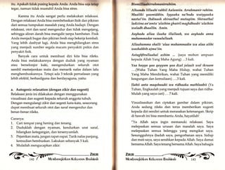 itu. Apakah tidak pusing kepala Anda. Anda bisa snfa;ti;p 
tegar, namun tidak mustahil Anda bisa stres. 
Karena itu Anda sangat perlu melakukan relaksasi. 
Dengan relaksasi Anda bisa membebaskan fisik dan pikiran 
dari semua tumpukan masalah yang Anda hadapi. Dengan 
relaksasi, otot dan saraf mengendur dan tidak mengejang, 
sehingga aliran'darah bisa mengalir tanpa hambatan. Fisik 
Anda menjadi bugar dan pikiran fresh siap bekerja kembali. 
Yang lebih dashyat lagi, Anda bisa menghilangkan stres 
yang menjadi sumber segala macam penyakiti psikis dan 
penyakit fisik. 
Banyak cara untuk membuat diri kita bisa rileks. 
Anda bisa melakukannya dengan duduk yang nyaman 
atau berselonjor kaki, mengendurkan seluruh otot 
sambil memejamkan mata dan menarik nafas dalam lalu 
menghembuskannya. Tetapi ada 3 teknik pernafasan yang 
lebih efektif, berhasilguna dan berdayaguna, yaitu: 
a. Autogenic relaxation (dengan zikir dan sugesti) 
Relaksasi jenis ini dilakukan dengan menggunakan 
visualisasi dan sugesti kepada seluruh anggota tubuh. 
Dengan mengulangi zikir dan segesti kata-kata, seseorang 
dapat membuat seluruh otot dan saraf mengendur dan 
benar-benar rileks" 
Caranya: 
1. Cari tempat yang hening dan tenang. 
2. Duduklah dengan nyamarL kendurkan urat saraf, 
hilangkan ketegangan, dan tersenyumlah. 
3. Pejamkan mata, jangan rapat-rapat. Tarik nafas panjang, 
kemudian hembuskan. Lakukan sebanyak 3 kali. 
4. Mulailah mengucapkan zikir: 
G> ,lfi[ 
B i sm I lll a ahirr ahm anin ahiim. 
Alhamilu lillaahi rabbil Aalamün. Arrahmanir rahiim. 
Maaliki yaumiddün. Iyyaaka na'budu waiyyaaka 
nastai'än. lhdinash shiraathal mutaqüm. Shiraathal 
ladziina an'Amta 'alaihim ghaül maghdhuubi 'alaihim 
waladh dhaallin. Amin. 
Asyhadu allaa ilaaha illallaah, wa asyhadu anna 
muh amm a d ar r a suulull a ah. 
Allaahumma shalli 'alaa muhammadin uta alaa alihi 
washahbih ajma'ün. 
Astaghfirullaahal azhim (saya mohon ampuan 
kepada Allah Yang Maha Agung) ...3 kali. 
Yaa hayyu yaa qayyum yaa dzal jalaali zpal ikraam 
....(Waha Tuhan Yang Maha Hidup, wahai Tuhan 
Yang Maha Mendirikary wahai Tuhan yang memiliki 
keagungan dan kemuliaan) . ...3 kali. 
Ilahii anta maqshuudü wa idhaaka mathluubii (Ya 
Tuhan, Engkaulah yang menjadi tujuan saya dan ridha- 
Mulah yang saya cari) ...7 kali. 
Visualisasikan dan ciptakan gambar dalam pikiran, 
Anda sedang rileks dan terus memberikan sugesti 
kepada diri sendiri untuk merasakan ketenangan. Skrip 
di bawah ini bisa membantu Anda, hayatilah! 
"Ya Allah saya ingin memasuki relaksasi. Saya 
melepaskan semua urusan dan masalah saya. Saya 
melepaskan semua belenggu yang mengikat saya. 
Sesungguhnya ibadah saya pengorbanan saya. hidup 
dan mati saya, saya serahkan kepada Allah. Saya damai 
bersama Allah. Saya tenang bersama Allah. Saya bahagia 
Ziirin <--§ 
Mervrbnnqkirknrrr Kekunrnlr Bnshinnk 
tD--*; ' e) 
 