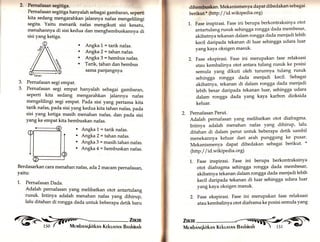 2, Pernafasan segitlga, 
Pernafasan segitiga hanyalah sebagai gambaran, seperti 
kita sedang mengarahkan jalannya nafas mengelilingi 
segita. Yaitu menarik nafas mengikuti sisi kesatu, 
menahannya di sisi kedua dan menghembuskannya di 
sisi yang ketiga. 
Angka l" = tarik nafas. 
Angka2=tahannafas. 
Angka3=hembusnafas. 
Tarik, tahan dan hembus 
sama panjangnya 
a 
a 
a 
a 
Pernafasan segi empat. 
Pernafasan segi empat hanyalah sebagai gambaran, 
seperti kita sedang mengarahkan jalannya nafas 
mengelilingi segi empat. Pada sisi yang pertama kita 
tarik nafas, pada sisi yang kedua kita tahan nafas, pada 
sisi yang ketiga masih menahan nafas, dan pada sisi 
yang ke empat kita hembuskan nafas. 
. Angka 1 = tarik nafas. . Angka 2 = tahan nafas. . Angka 3 = masih tahan nafas. . Angka 4 = hembuskan nafas. 
Berdasarkan cara menahan nafas, ada2macam pernafasary 
yaitu: 
1. Pernafasan Dada. 
Adalah pernafasan yang melibatkan otot antartulang 
rusuk. Intinya adalah menahan nafas yang dihirup, 
lalu ditahan di rongga dada untuk beberapa detik baru 
3. 
3. 
2. 
Pqil 
dihembuekan. Mekanismenya dapat dibedakan sebagai 
berikut.* (http: / / id wikipedia.org) 
1. Fase inspirasi. Fase ini berupa berkontraksinya otot 
antartulang rusuk sehingga rongga dada membesar, 
akibatnya tekanan dalam rongga dada menjadi lebih 
kecil daripada tekanan di luar sehingga udara luar 
yang kaya oksigen masuk. 
2. Fase ekspirasi. Fase ini merupakan fase relaksasi 
atau kembalinya otot antara tulang rusuk ke posisi 
semula yang dikuti oleh turunnya tulang rusuk 
sehingga rongga dada menjadi kecil' Sebagai 
akibatnya, tekanan di dalam rongga dada menjadi 
lebih besar daripada tekanan luar, sehingga udara 
dalam rongga dada yang kaya karbon dioksida 
keluar. 
Pernafasan Perut. 
Adalah pernafasan yang melibatkan otot diafragma' 
Intinya adalah menahan nafas yang dihirup, lalu 
ditahan di dalam perut untuk beberapa detik sambil 
menekannya keluar dari arah punggung ke pusar' 
Mekanismenya dapat dibedakan sebagai berikut' * 
(http | / / id.wikipedia. org) 
Fase inspirasi. Fase ini berupa berkontraksinya 
otot diafragma sehingga rongga dada membesar, 
akibatnya tekanan dalam rongga dada menjadi lebih 
kecil daripada tekanan di luar sehingga udara luar 
yang kaya oksigen masuk. 
Fase ekspirasi. Fase ini merupakan fase relaksasi 
atau kembalinya otot diaframa ke posisi semula yang 
1. 
2. 
 