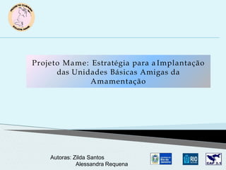Projeto Mame: Estratégia para a Implantação
das Unidades Básicas Amigas da
Amamentação
Autoras: Zilda Santos
Alessandra Requena
 