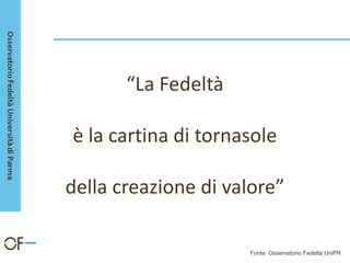 “La Fedeltà
è la cartina di tornasole
della creazione di valore”
Fonte: Osservatorio Fedeltà UniPR
 