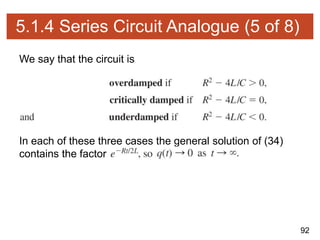 92
5.1.4 Series Circuit Analogue (5 of 8)
We say that the circuit is
In each of these three cases the general solution of (34)
contains the factor
 