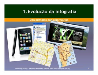 1. Evolução da infografia
                    Dos primatas aos cibernautas




Workshop AC/UFP – Infografia Multimédia - Eduardo Zilles Borba (ezb@ezb.com.br)   8
 