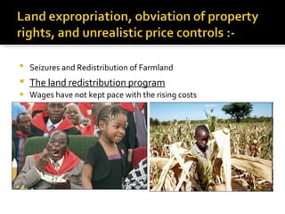 Seizures and Redistribution of Farmland   The land redistribution program   Wages have not kept pace with the rising costs  