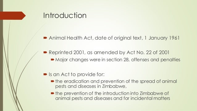 A Critical Review of Zimbabwe's Animal Health Act