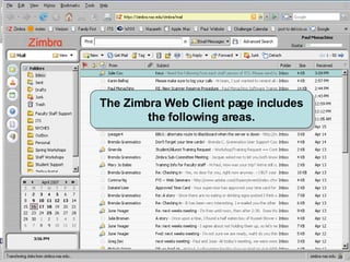 The Zimbra Web Client page includes the following areas. 