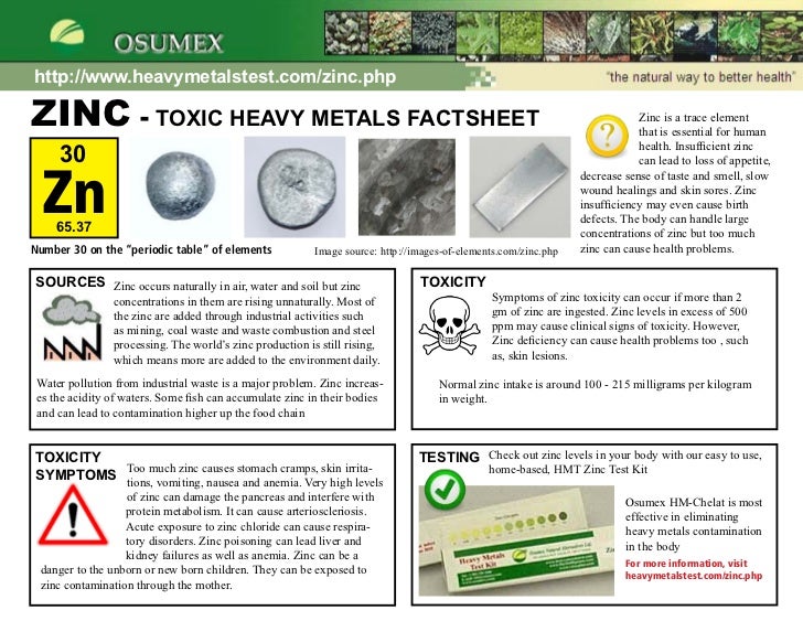 Zinc Toxicity And Symptoms Factsheet Zinc Toxicity And Symptoms Factsheet