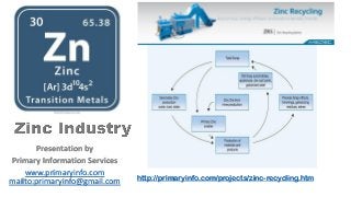 Presentation by
Primary Information Services
www.primaryinfo.com
mailto:primaryinfo@gmail.com http://primaryinfo.com/projects/zinc-recycling.htm
 