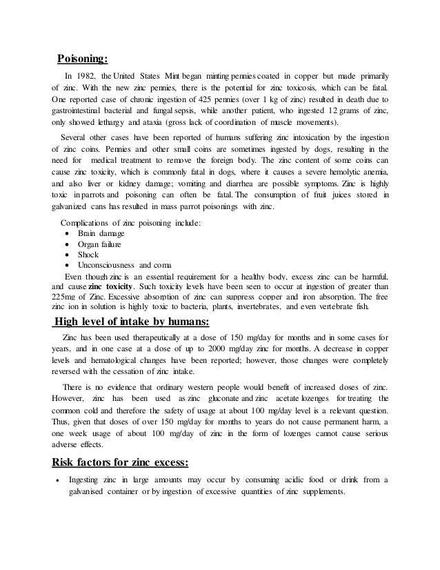 Toxicity Of Zinc Metal