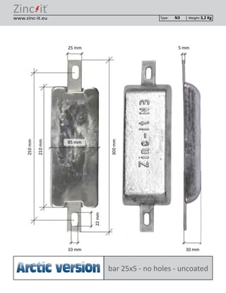 ®
Type: Weight:www.zinc-it.eu
bar 25x5 - no holes - uncoatedArctic version
N3 3,2 Kg
 