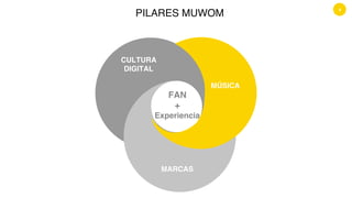 FAN
+
Experiencia
4	
  
CULTURA
DIGITAL
MARCAS
MÚSICA
PILARES MUWOM
 