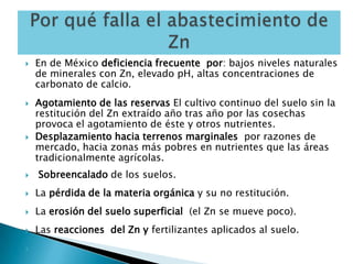   En de México deficiencia frecuente por: bajos niveles naturales
    de minerales con Zn, elevado pH, altas concentraci...