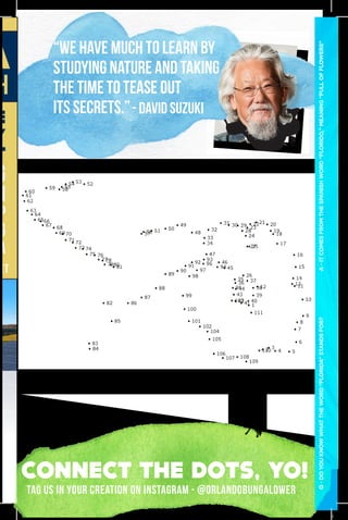 Q-DOYOUKNOWWHATTHEWORD“FLORIDA”STANDSFOR?A-ITCOMESFROMTHESPANISHWORD“FLORIDO,”MEANING“FULLOFFLOWERS”
CONNECT THE DOTS, YO!
TAG US IN YOUR CREATION ON INSTAGRAM - @ORLANDOBUNGALOWER
“we have much to learn by
studying nature and taking
the time to tease out
its secrets.”- DAVID SUZUKI
9 2:07 PM
A
H
E
Y
T
G
M
P
G
A
et
 