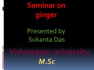 Seminar on
ginger
Presented by
Sukanta Das
Vidyasagar university
M.Sc
 