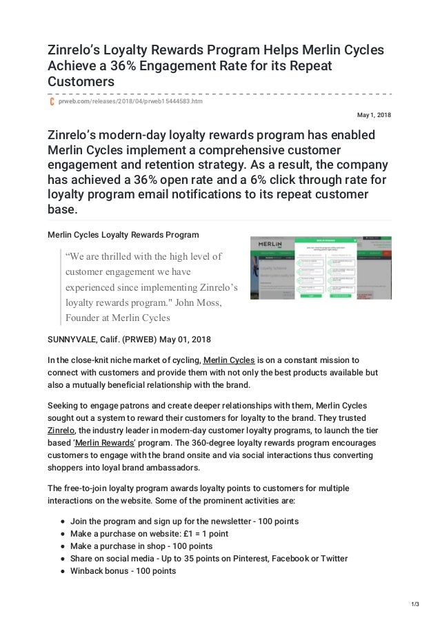 Loyalty Rewards Program >> Zinrelos Loyalty Rewards Program Helps Merlin Cycles Achieve Loyalty Rewards Program >> Zinrelos Loyalty Rewards Program Helps Merlin Cycles Achieve