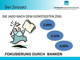 Der Zinssatz

DIE JAGD NACH DEM GÜNSTIGSTEN ZINS

                       3,00%


                           3,50%

       ...