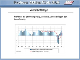 Wirtschaftslage
Nicht nur die Stimmung steigt, auch die Zahlen belegen den
Aufschwung.
 