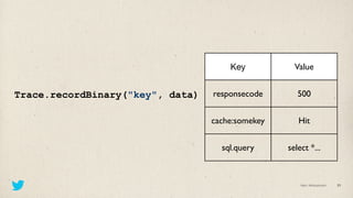 Key           Value


Trace.recordBinary("key", data)   responsecode       500


                                  cache:s...
