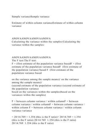 Within Sample Variance Zipped Material - Hypothesis & Estimation Test for Population Va.docx