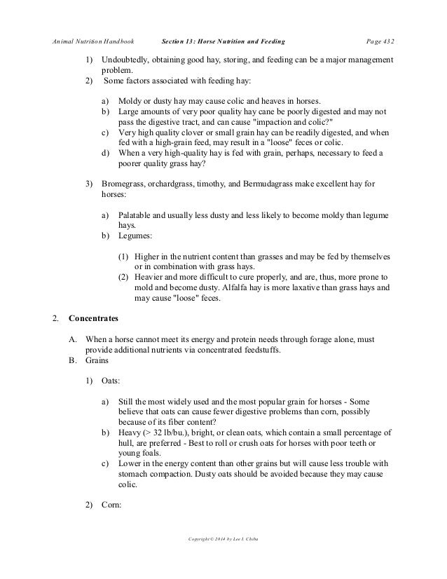 Horse Nutrition Worksheet