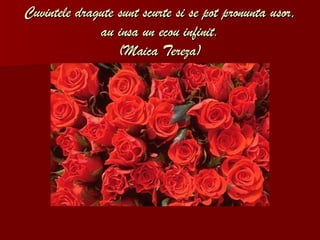 Cuvintele dragute sunt scurte si se pot pronunta usor, au insa un ecou infinit . ( Maica Tereza ) 