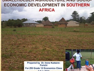 SMALLHOLDER AGRICULTURE AND SOCIO-
 ECONOMIC DEVELOPMENT IN SOUTHERN
              AFRICA




         Prepared by Dr. Irene Kadzere-
                     Forichi
        For ZIS Grade 12 Economics Class
 