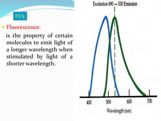  Fluorescence:
is the property of certain
molecules to emit light of
a longer wavelength when
stimulated by light of a
shorter wavelength.
FFA
 