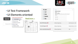 • UI Test Framework
• UI Elements oriented
5
JDI IS
 