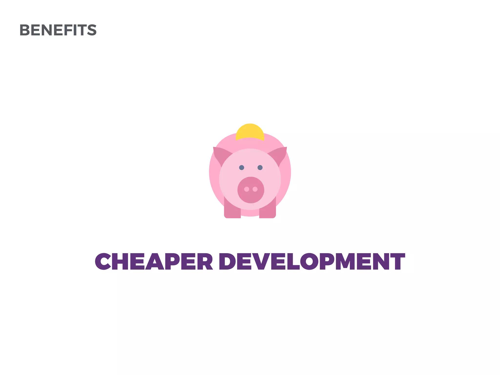 BENEFITS
CHEAPER DEVELOPMENT
 