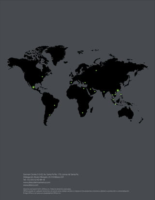 97 Manual de Usuario
German Centre 3-2-02, Av. Santa Fe No. 170, Lomas de Santa Fe,
Delegación Alvaro Obregón, 01210 México D.F.
Tel: +52 (55) 52-92-84-18
www.zktecolatinoamerica.com
www.zkteco.com
Derechos de Autor © 2015, ZKTeco, Inc. Todos los derechos reservados.
ZKTeco puede, en cualquier momento y sin previo aviso, realizar cambios o mejoras en los productos y servicios o detener su producción o comercialización.
El logo ZKTeco y la marca son propiedad de ZKTeco Inc.
 