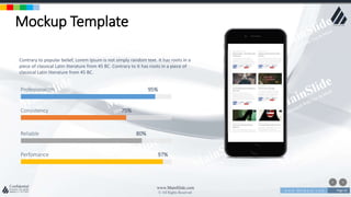 w w w . D o m a i n . c o m Page 62
www.MainSlide.com
© All Rights Reserved.
Confidential
Mockup Template
Contrary to popular belief, Lorem Ipsum is not simply random text. It has roots in a
piece of classical Latin literature from 45 BC. Contrary to It has roots in a piece of
classical Latin literature from 45 BC.
Profesionalism 95%
Consistency 75%
Reliable 80%
Perfomance 97%
 