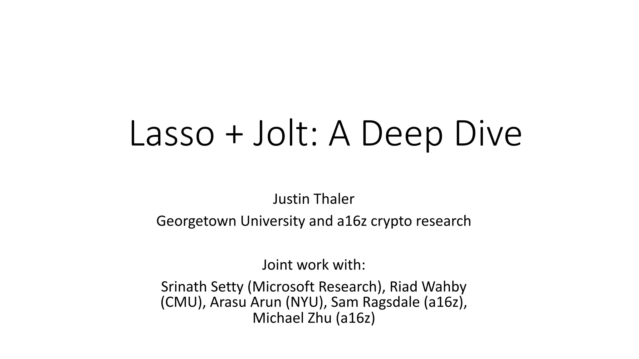 zkStudyClub - Lasso/Jolt (Justin Thaler, GWU/a16z) | PDF