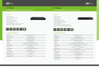 Products
GT-NR3204GT-NR1602
32CH Embedded Network Video Recorder16CH Embedded Network Video Recorder
•	32-ch HD video input
•	4 SATA max to 12 TB
•	H.264 compression
•	Support TV, VGA, HDMI output
•	Support controlling PTZ via mouse
•	Support Mobile view (IOS, Android)
•	Support Multi-language
•	Support IE web server, client software, CMS software
•	Support DHCP, FTP, DNS, DDNS, NTP, UPNP, IP searching
•	16-ch HD video input
•	With 2 SATAS, totally support 6TB
•	H.264 compression
•	Support TV, VGA, HDMI output
•	Support mobile view (IOS, Android)
•	Support Multi-language
•	Support IE web server, client software, CMS software
•	Support DHCP, DNS, DDNS, EMAIL, IP search etc.
Technical Specications:Technical Specications:
Features:Features:
Standard Video: PAL; NTSC Audio: G.711A
Video Compression H.264(High Prole)
Video Display 1/4/9/16 split display
Video Input 3M:4-ch;1080P:8-ch; 960P:16-ch
Video Output RJ45/VGA/HDMI
Audio I/O 1-ch RCA/1-ch RCA
Backup Network backup, USB mobile hard disk
Local Playback 3M:1-ch; 1080P: 2-ch; 960P:4-ch 720P:real time
Playback Resolution 3M/1080P/960P
Storage 2 SATA (Totally Max 6TB)
Network Interface 1 RJ45 10M/100M adaptive ethernet interface
USB Interface 2 USB ports
Serial Interface 1 RS-485 half-duplex interface
Working Conditions 0°C-+55°C 10%-90% RH
Power Supply 12V/4A
Dimension(color box) 390mm*118mm*345mm
Net/Gross Weight 1.62kg/3kg
Standard Video: PAL; NTSC Audio: G.711A
Video Compression H.264(High Prole)
Video Display 1/4/8/16/24/32 split display
Video Input 5M:8-ch 3M:16-ch 1080P:24-ch 960P:32-ch
Video Output RJ45/1-ch VGA, 1ch HDMI
Audio I/O 1-ch RCA/1-ch RCA
Backup Network backup, USB mobile hard disk
Local Playback 5M:2-ch 3M:4-ch 1080P:4-ch 960P:8-ch real-time playback
Playback Resolution 5M/3M/1080P/960P
Storage 4 SATAs (Max 12TB) , 1 ESATA interface)
16-ch input / 4-ch
output
Alarm Interface
Network Interface 1 RJ45 10M/100M adaptive ethernet interface
USB Interface 2 USB ports
Serial Interface 1 RS-485 half-duplex interface
Working Conditions 0°C-+55°C 10%-90% RH
Power Supply 12V/6A
Dimension(color box) 470mm*140mm*450mm
Net/Gross Weight 3.94kg/5kg
H.264 ONVIFH.264 ONVIF
 