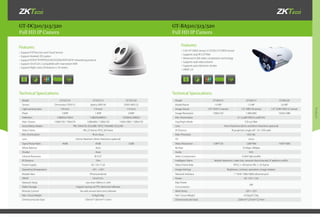 Products
GT-DC510/513/520 GT-BA510/513/520
Full HD IP Camera Full HD IP Camera
•	Support P2P function and Cloud Service
•	Support Android, IOS system
•	Support RTSP/FTP/PPPOE/DHCP/DDNS/NTP/UPnP networking protocol
•	Support Onvif 2.0+, Compatible with mainstream NVR
•	Support Night vision, IR distance is 10 meters
•	510:1/4”CMOS sensor; 513/520:1/3”CMOS sensor
•	Supports dual IR-CUT filter
•	Advanced H.264 video compression technology
•	Supports dual video streams
•	Supports auto electronic shutter
•	ONVIF 2.0
R G B R G B
Technical Specications: Technical Specications:
Features: Features:
Model GT-DC510 GT-DC513 GT-DC520
Sensor Omnivision OV9712 Aptina AR0130 SONY IMX122
Light-sensing Area 1/4-inch 1/3-inch 1/3-inch
Pixels 1.0MP 1.3MP 2.0MP
Definition 1280(H)x720(V) 1280(H)x960(V) 1920(H)x1080(V)
Main Stream 1280x720 / 704x576 1280x960 / 1280x720 1920x1080 / 1280x720
Seconddary Stream PAL:704x576; 352x288 / NTSC:704x480; 352x240
Video Frame PAL:25 frame; NTSC:30 frame
Min. Illumination IR on: 0Lux
Lens 3.6mm fixed lens (6mm fixed lens optional)
Signal Noise Ratio 40dB 45dB 52dB
White Balance Auto
Shutter Auto
Infrared Resection IR-CUT
IR Distance 10m
Power Supply DC 12V /1.5A
Operating Temperature -10°C - +50°C
Mobile View IPhone,Android
ONVIF Onvif 2.0+
Network Delay Less than 300ms in LAN
Video Storage Support saving via FTP, client end software
Remote Control Via web server/client end software
Net / Gross Weight 0.2kg/0.4kg
Dimension(color box) 130mm*130mm*115mm
Model GT-BA510 GT-BA513 GT-BA520
Model Name 1.0 MP 1.3 MP 2.0 MP
Image Sensor 1/4" OV9712 sensor 1/3" AR0130 sensor 1/3" SONY IMX122 sensor
Image Resolution 1280×720 1280×960 1920×1080
Min. Illumination 0.1 Lux(IR Off),0 Lux(IR On)
Day/Night Mode ICR cut filter
Lens 4mm fixed lens (6mm and 8mm fixed lens optional)
IR Distance IR projection angle: 60°, 10~15M valid
Main Processor Hi3518c
OS Linux
Video Resolution 1280*720 1280*960 1920*1080
Bit Rate 32 Kbps~6Mbps
Audio N/A
Video Compression H.264 high profile
Intelligent Alarm Motion detection, video lost, network disconnected, IP address conflict
Video Frame Rate NTSC:1~30 frame; PAL:1~25 frame
Image Settings Brightness, contrast, saturation, image rotation
Network Interface 1 * RJ45 10M/100M ethernet port
Power DC 12V / 1.5A
Max Power
Consumption
6W
Work Temp. -20°C~ 55°C
Net / Gross Weight 0.55kg/0.72kg
Dimension(color box) 230mm*127mm*127mm
 