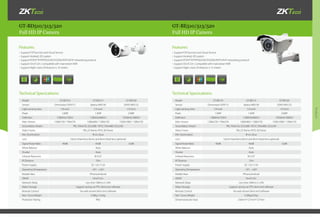 Products
GT-BD510/513/520 GT-BE510/513/520
Full HD IP Camera Full HD IP Camera
•	Support P2P function and Cloud Service
•	Support Android, IOS system
•	Support RTSP/FTP/PPPOE/DHCP/DDNS/NTP/UPnP networking protocol
•	Support Onvif 2.0+, Compatible with mainstream NVR
•	Support Night vision, IR distance is 10 meters
•	Support P2P function and Cloud Service
•	Support Android, IOS system
•	Support RTSP/FTP/PPPOE/DHCP/DDNS/NTP/UPnP networking protocol
•	Support Onvif 2.0+, Compatible with mainstream NVR
•	Support Night vision, IR distance is 15 meters
R G B R G B
Technical Specications: Technical Specications:
Features: Features:
Model GT-BD510 GT-BD513 GT-BD520
Sensor Omnivision OV9712 Aptina AR0130 SONY IMX122
Light-sensing Area 1/4-inch 1/3-inch 1/3-inch
Pixels 1.0MP 1.3MP 2.0MP
Definition 1280(H)x720(V) 1280(H)x960(V) 1920(H)x1080(V)
Main Stream 1280x720 / 704x576 1280x960 / 1280x720 1920x1080 / 1280x720
Seconddary Stream PAL:704x576; 352x288 / NTSC:704x480; 352x240
Video Frame PAL:25 frame; NTSC:30 frame
Min. Illumination IR on: 0Lux
Lens 3.6mm fixed lens (6mm and 8mm fixed lens optional)
Signal Noise Ratio 40dB 45dB 52dB
White Balance Auto
Shutter Auto
Infrared Resection IR-CUT
IR Distance 10m
Power Supply DC 12V /1.5A
Operating Temperature -10°C - +50°C
Mobile View IPhone,Android
ONVIF Onvif 2.0+
Network Delay Less than 300ms in LAN
Video Storage Support saving via FTP, client end software
Remote Control Via web server/client end software
Net / Gross Weight 0.38kg / 0.5kg
Protection Rating IP65
Model GT-BE510 GT-BE513 GT-BE520
Sensor Omnivision OV9712 Aptina AR0130 SONY IMX122
Light-sensing Area 1/4-inch 1/3-inch 1/3-inch
Pixels 1.0MP 1.3MP 2.0MP
Definition 1280(H)x720(V) 1280(H)x960(V) 1920(H)x1080(V)
Main Stream 1280x720 / 704x576 1280x960 / 1280x720 1920x1080 / 1280x720
Seconddary Stream PAL:704x576; 352x288 / NTSC:704x480; 352x240
Video Frame PAL:25 frame; NTSC:30 frame
Min. Illumination IR on: 0Lux
Lens 3.6mm fixed lens (6mm and 8mm fixed lens optional)
Signal Noise Ratio 40dB 45dB 52dB
White Balance Auto
Shutter Auto
Infrared Resection IR-CUT
IR Distance 15m
Power Supply DC 12V /1.5A
Operating Temperature -10°C - +50°C
Mobile View IPhone,Android
ONVIF Onvif 2.0+
Network Delay Less than 300ms in LAN
Video Storage Support saving via FTP, client end software
Remote Control Via web server/client end software
Net / Gross Weight 0.38kg/0.5kg
Dimension(color box) 230mm*127mm*127mm
 
