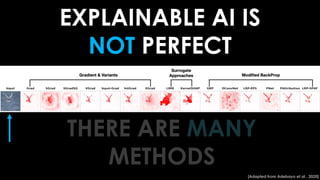 [Adapted from Adebayo et al., 2020]
EXPLAINABLE AI IS
NOT PERFECT
THERE ARE MANY
METHODS
 