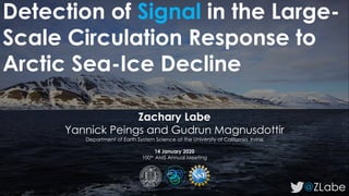 Detection of Signal in the Large-
Scale Circulation Response to
Arctic Sea-Ice Decline
Zachary Labe
Yannick Peings and Gudrun Magnusdottir
Department of Earth System Science at the University of California, Irvine
14 January 2020
100th AMS Annual Meeting
@ZLabe
 
