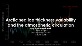 Arctic sea ice thickness variability
and the atmospheric circulation
Zachary M. Labe
Gudrun Magnusdottir
2 June 2016
 