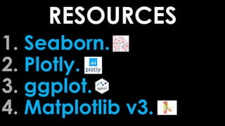1. Seaborn.
2. Plotly.
3. ggplot.
4. Matplotlib v3.
RESOURCES
 