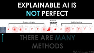 [Adapted from Adebayo et al., 2020]
EXPLAINABLE AI IS
NOT PERFECT
THERE ARE MANY
METHODS
 