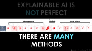 [Adapted from Adebayo et al., 2020]
THERE ARE MANY
METHODS
EXPLAINABLE AI IS
NOT PERFECT
 