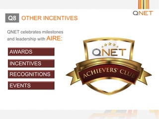 QNET celebrates milestones
and leadership with AIRE:
AWARDS
INCENTIVES
RECOGNITIONS
EVENTS
OTHER INCENTIVESQ8
 