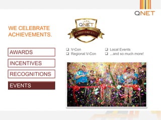  V-Con
 Regional V-Con
WE CELEBRATE
ACHIEVEMENTS.
AWARDS
INCENTIVES
RECOGNITIONS
EVENTS
 Local Events
 ...and so much more!
 