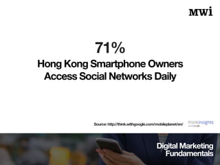 Digital Marketing
Fundamentals
71%
Hong Kong Smartphone Owners
Access Social Networks Daily
Source: http://think.withgoogl...