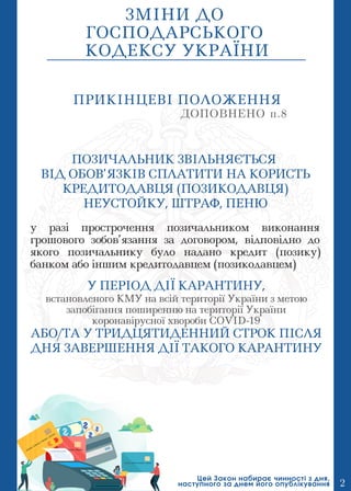 ЗМІНИ ДО
ГОСПОДАРСЬКОГО
КОДЕКСУ УКРАЇНИ
у разі прострочення позичальником виконання
грошового зобов’язання за договором, в...
