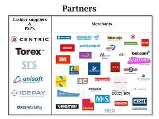 Partners
Cashier suppliers
        &                 Merchants
      PSP’s
 