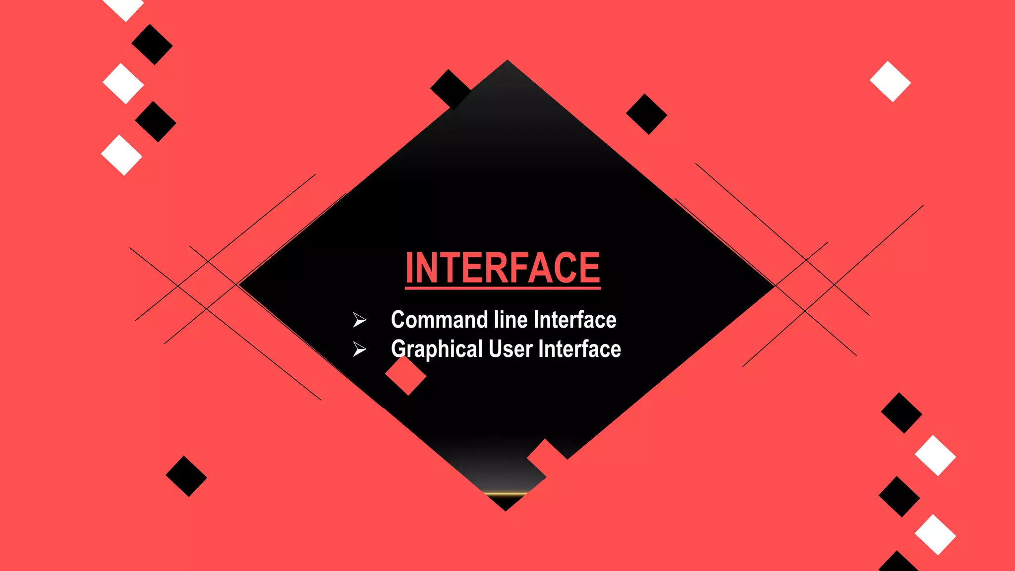 INTERFACE
 Command line Interface
 Graphical User Interface
 